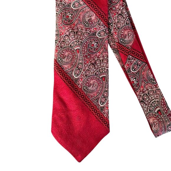 Vintage Fashion Craft Red Paisley Striped Tie Rockabilly Business Holiday - Picture 2 of 4